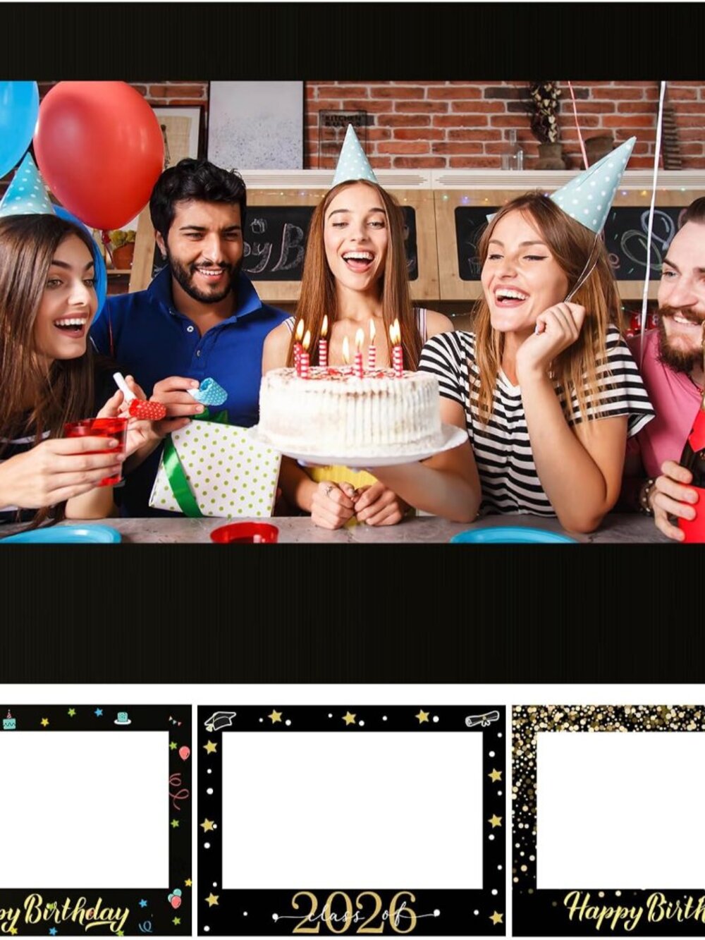 32 x 24 in Large Photo Booth Selfie Frame Props, Black Horizontal
